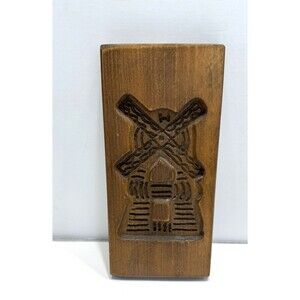Vintage Springerle Hand Carved Wood Cookie Mold Stamp Dutch WINDMILL 7"